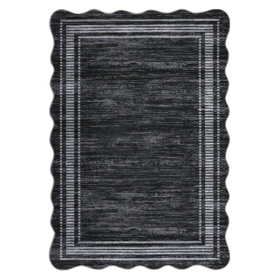 Scalloped Washable Rug Area Rugs for Living Room Modern Rugs Abstract Non-Slip Accent Carpet for Dining Room Home Office Bedroom
