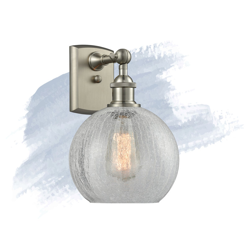Baptista Armed Sconce, Brushed Satin Nickel, Clear Crackle