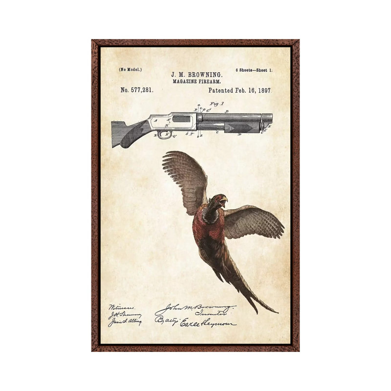 Pheasant Hunting Art by Patent77 - Floater Frame Gallery-Wrapped Canvas Giclée on Canvas, Classic Wood 