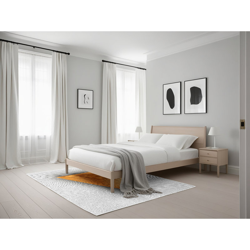 Tapis gris/zone orange à motifs, Rectangle 5 pi x 7 pi