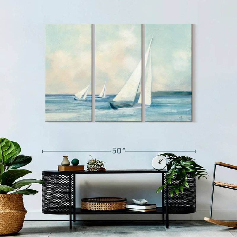 "Voiliers au lever du soleil" 3 pièces sur toile, H 32 po x l 50 po x P 1,25 po