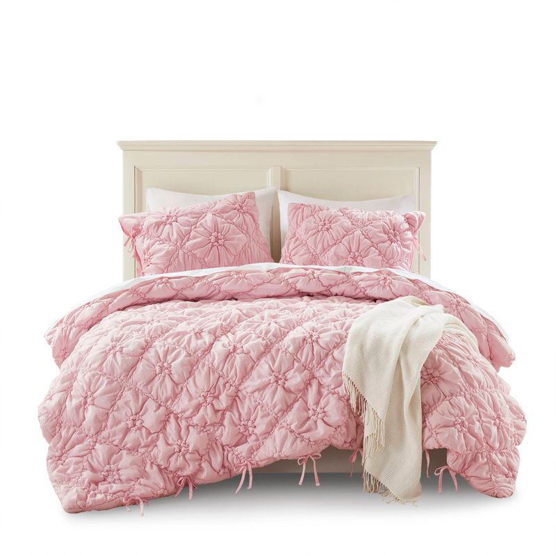 3PCS Comforter Set, King Comforter + 2 Pillow Shams, Pink