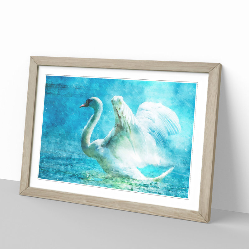 White Swan Vol.1 - Picture Frame Painting, 27cm H x 36cm W x 2cm D, Oak Framed