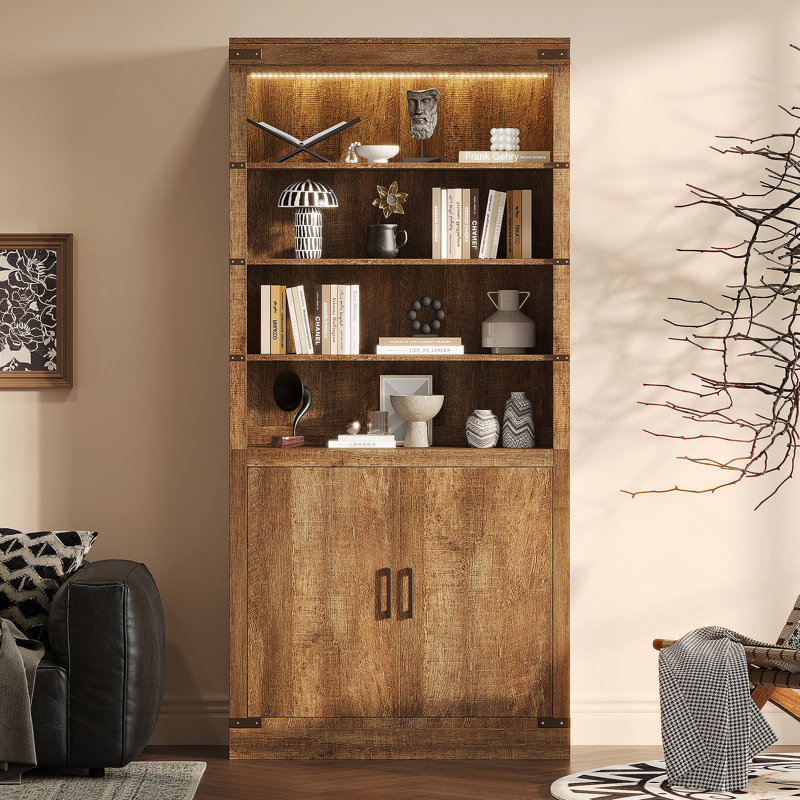 Bibliothèque avec portes et tablettes réglables, armoire d'appoint avec éclairage DEL, armoire de rangement pour le salon, bureau personnel
