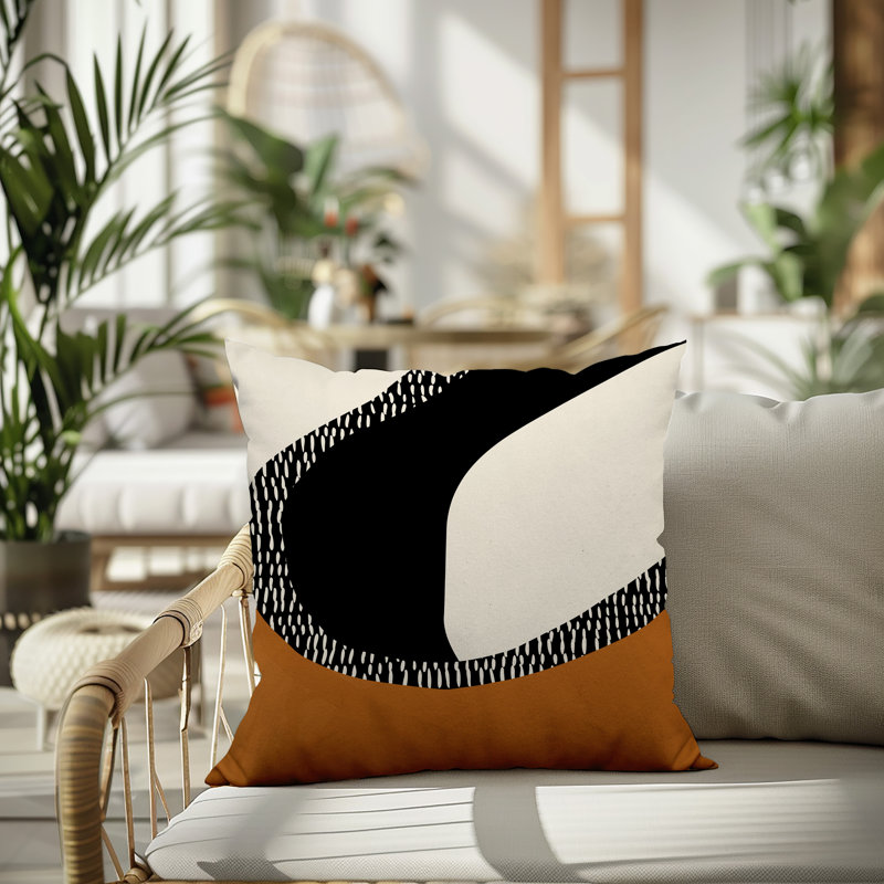 Coussin carré intérieur / extérieur pia, H 19 po x l 19 po, Orange brûlé / noir / blanc cassé