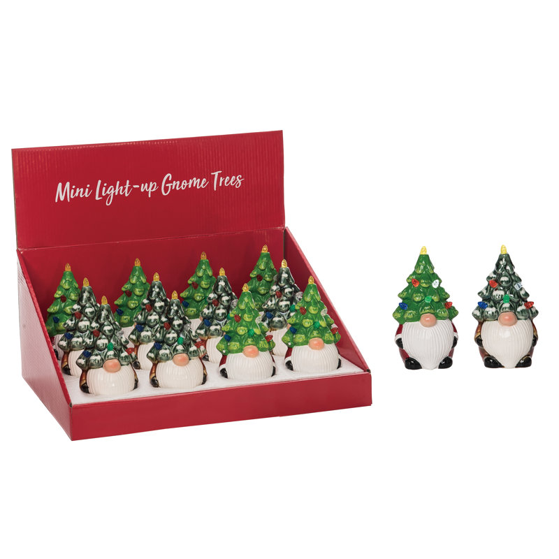  Arbre de Noël gnome illuminé en céramique 14 po PDQ