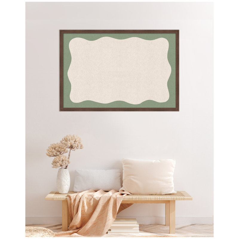 Tableau d'affichage en lin encadré en tissu, H 26 po x l 38 po x P 1,25 po, Brun moyen Florence, Vert / beige