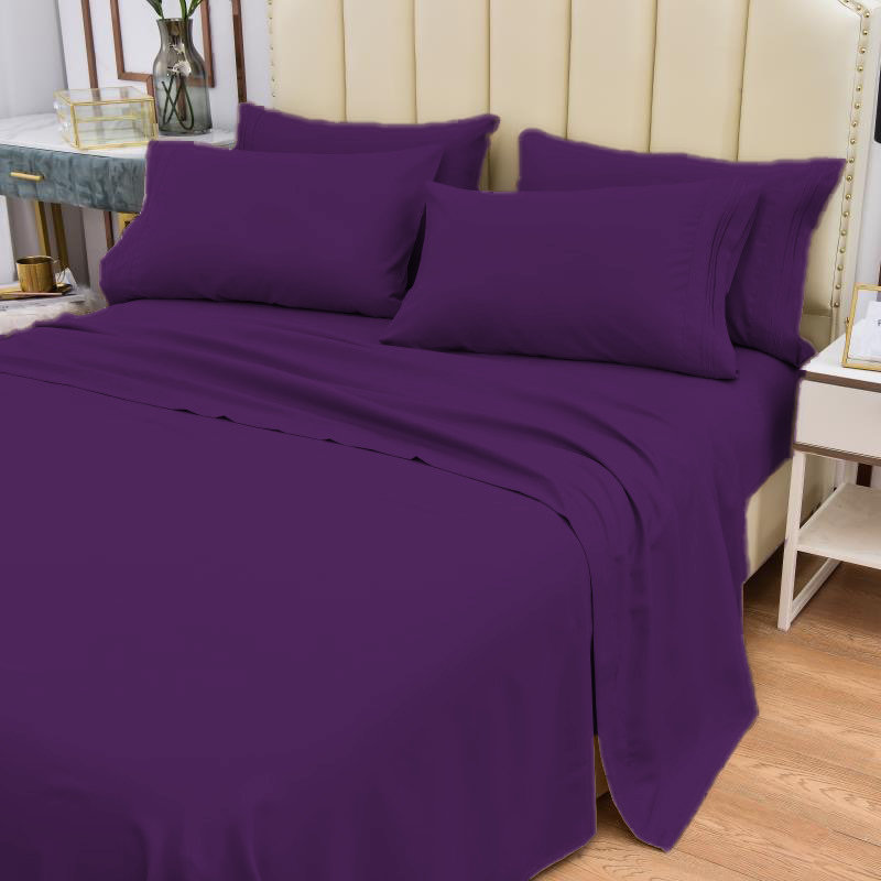 Premium Rayon From Bamboo 6 Pc Sheet Set With Deep Pockets, Cooling, Purple, Split King Sheet Set with 4 Pillowcases