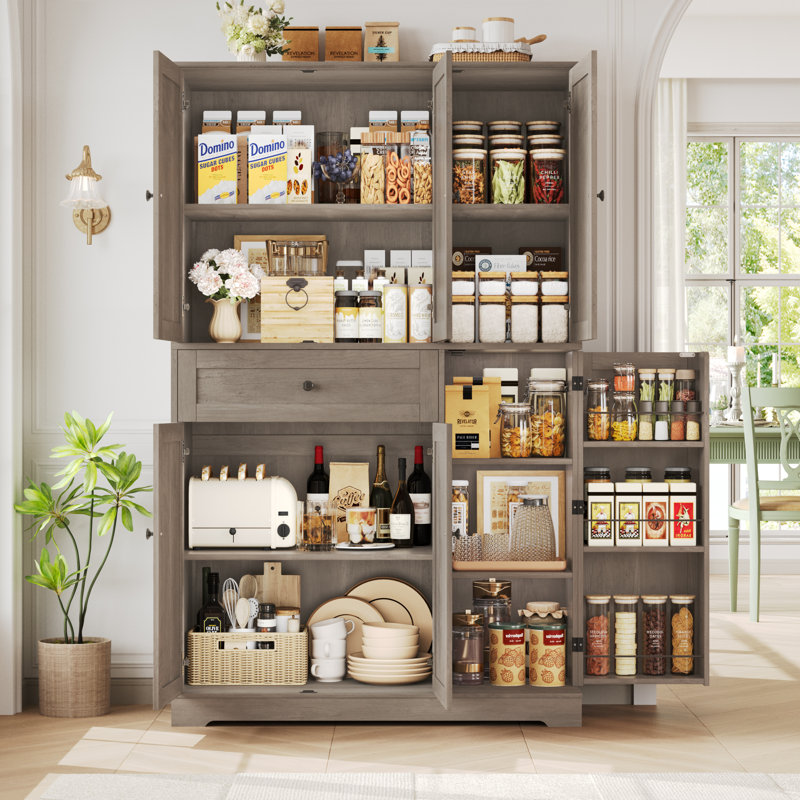 68.1'' Kitchen Pantry Cabinet with Food Shelves, Wash Gray