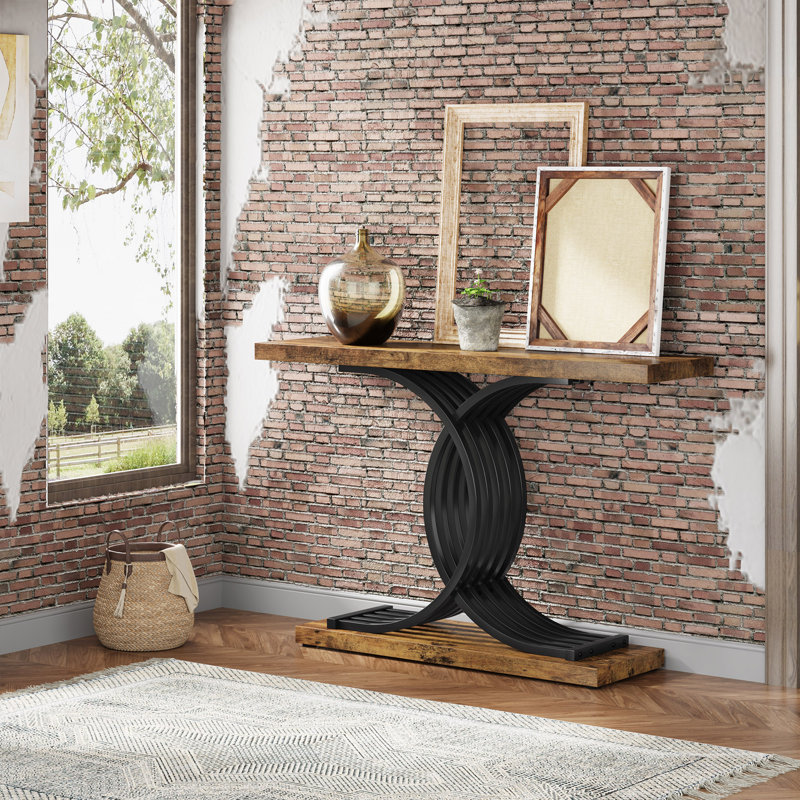 Townson 100cm Solid Wood Top Console Table, Grey, Black