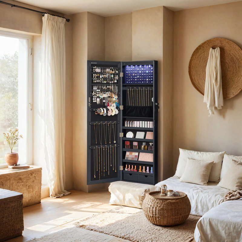 Armoire à bijoux avec miroir à suspendre, Noir encre
