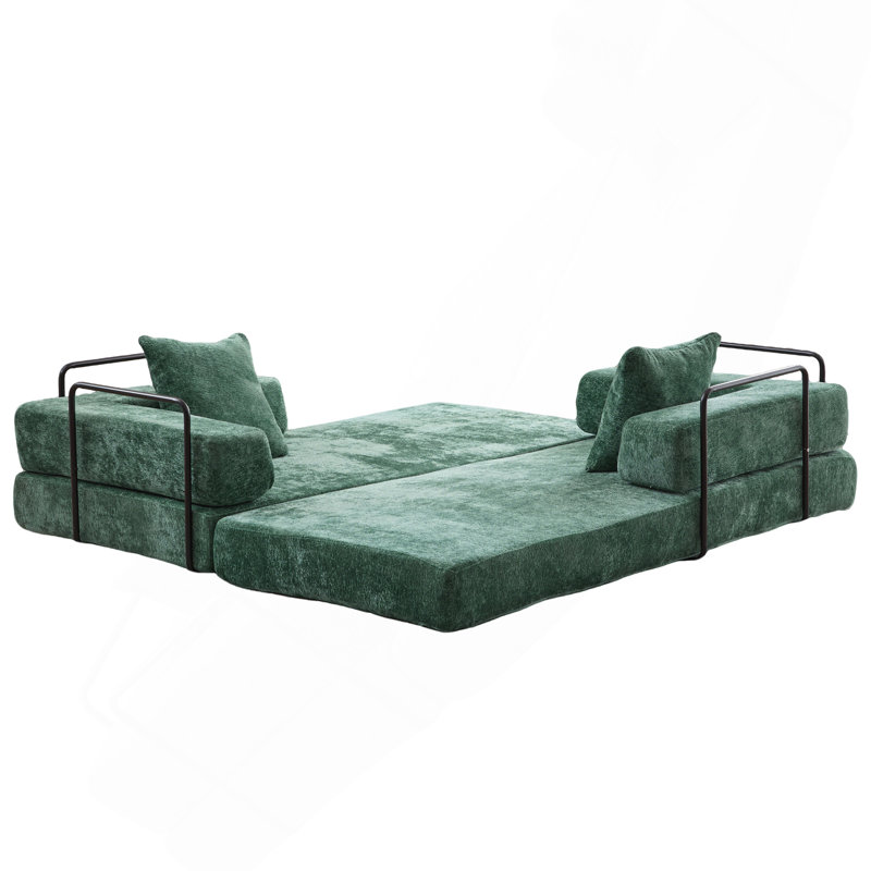 Floor Couch Sofa, Dark Green Chenille