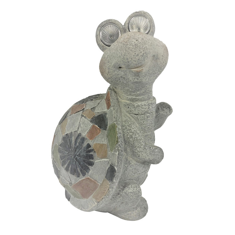 Grey Mosaic Polyresin Turtle w/Solar Eyes 14.5"H