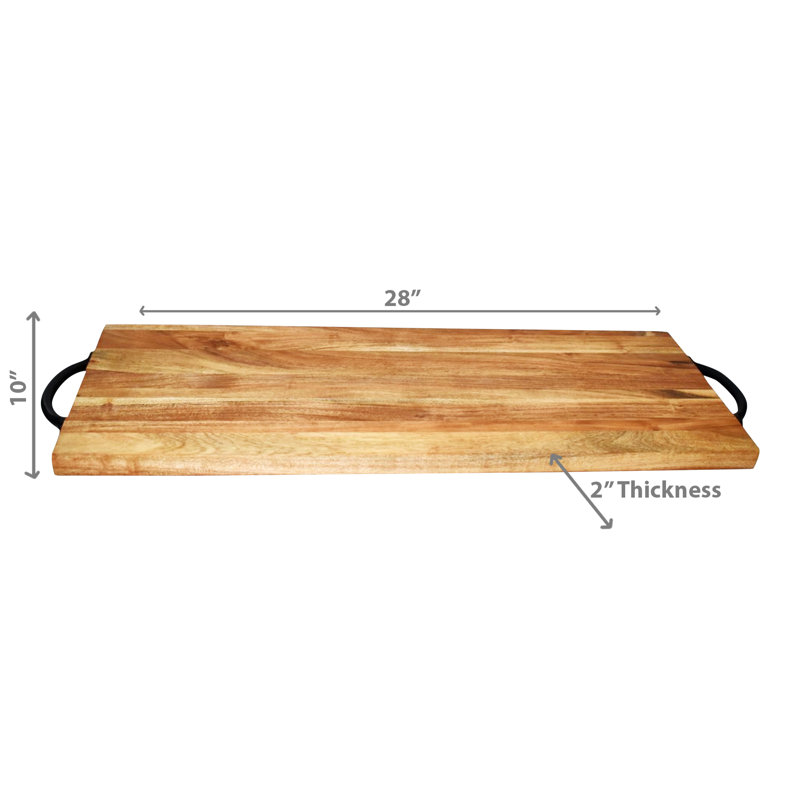 Boîte en bois d'acacia naturel Planche de service avec poignées noires