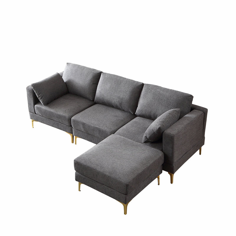L-Shape Couch Sofa, Dark Gray Fabric