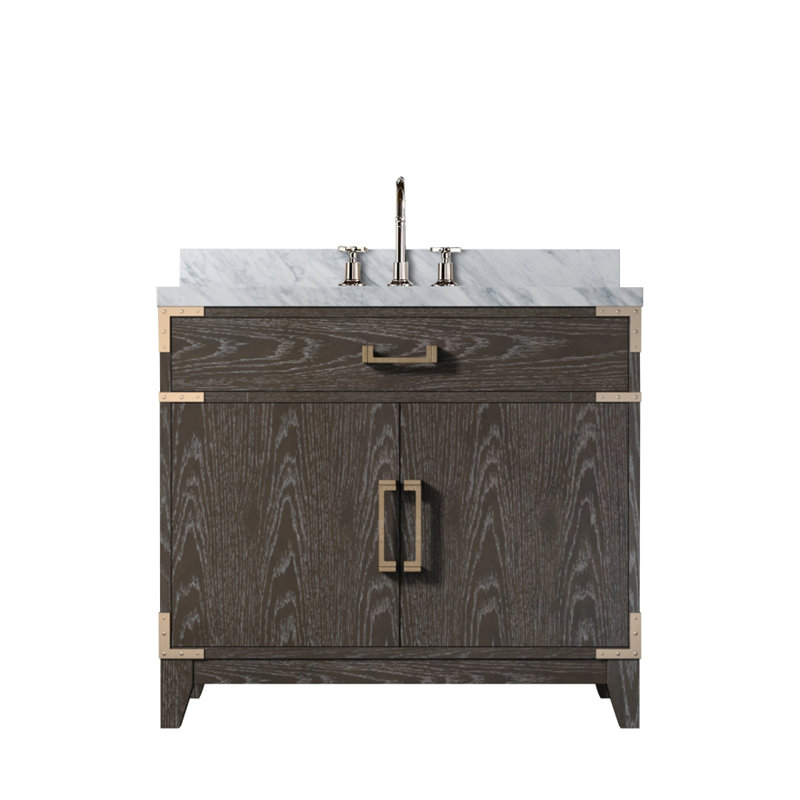 Meuble-lavabo simple en chêne gris 36 po X P 22 po D, dessus en marbre de Carrare et ensemble de robinet, Gris