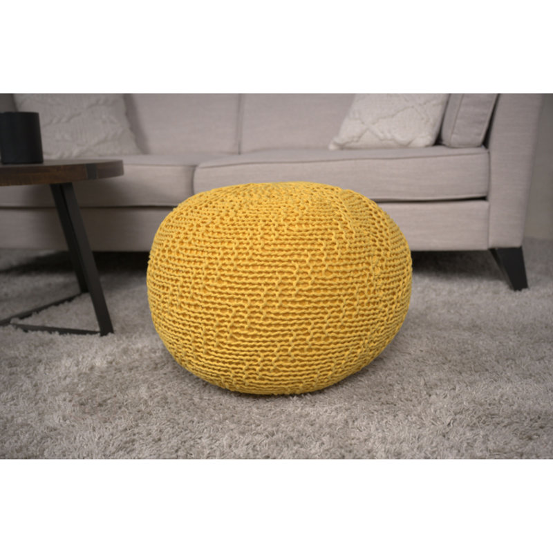 Pouf rond en coton Bordeaux, Jaune