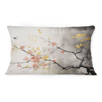 Asian Art Sumi Blossom I - Coussin décoratif à imprimé d'art asiatique