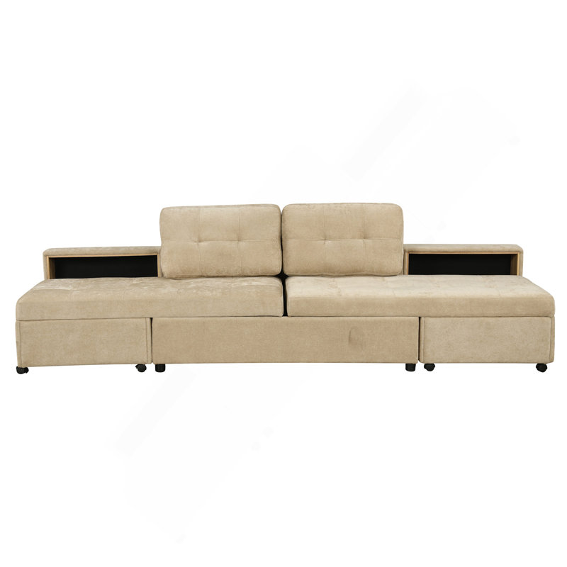 Versatile Modular Sofa Bed With Storage Racks For All Needs, Brown Chenille