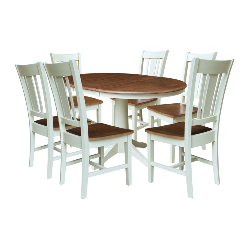Aurich Solid Wood Dining Set, 7, Hickory/Shell