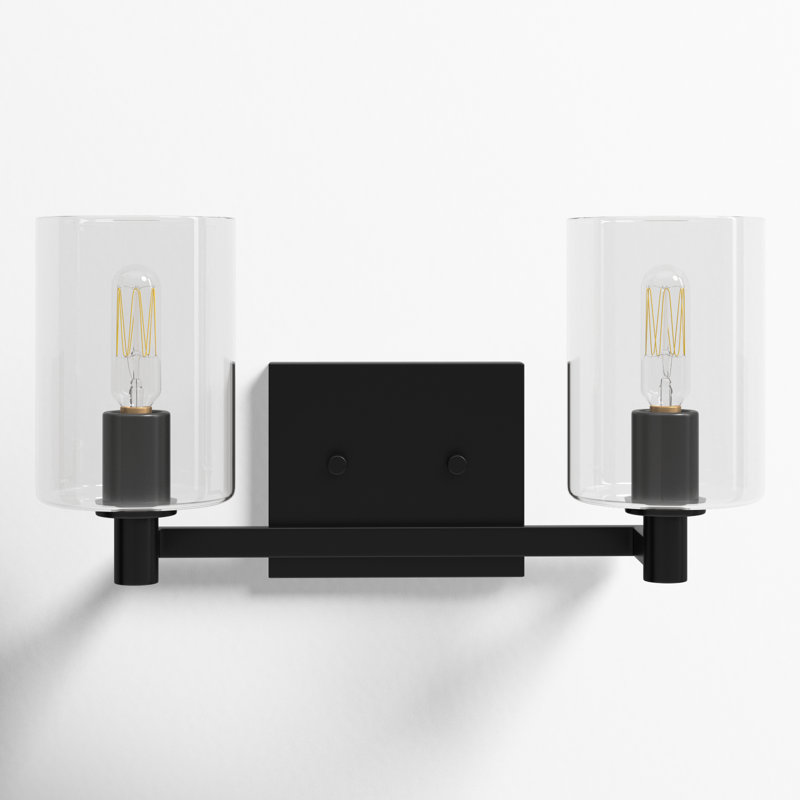 Midnight Black 2-Light Dimmable Vanity Light with Clear Glass Shades