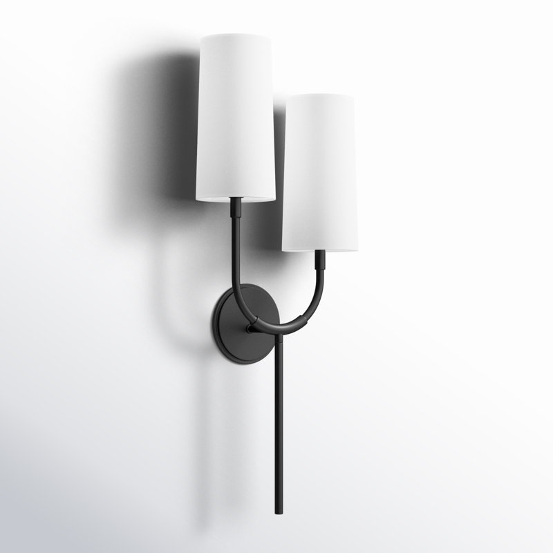 Elegant Old Bronze Dual-Light Sconce with White Linen Shade