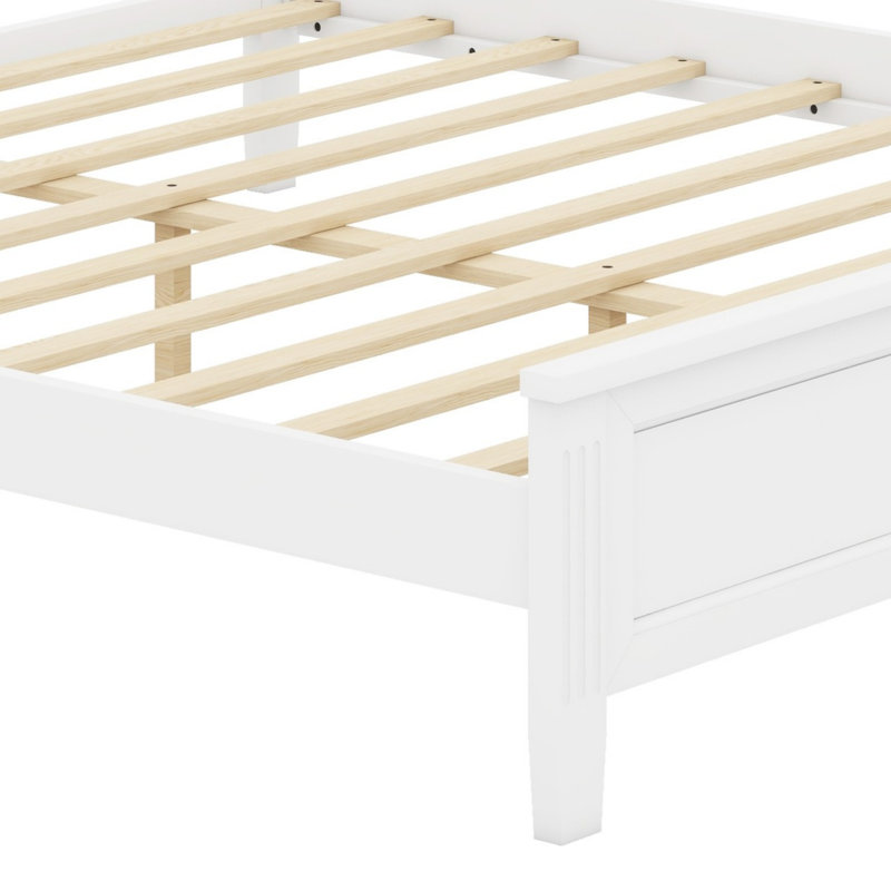 Base de lit plateforme en bois avec tête de lit, support à lattes robuste, Blanc