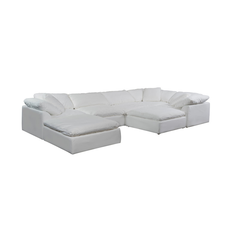 Mielke Cloud-Inspired 176" 7 Piece Oversized Deep Lounge Slipcovered Modular Corner Sectional with 2 Ottomans | Performance Fabric Washable Water-Resistant Stain-Proof | Deep-Seating Down-Filled Couch | Plush Cushions, Modern Design 
