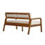Ensemble de causeuse 2 pièces en bois d'acacia au fini teck, canapé intérieur / extérieur avec table basse, dossier à lattes et coussins crème hydrofuges pour solarium ou jardin