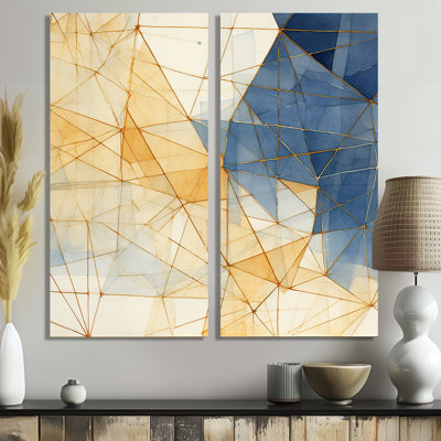 Minimaliste bleu et or II - art mural moderne orange 2 panneaux