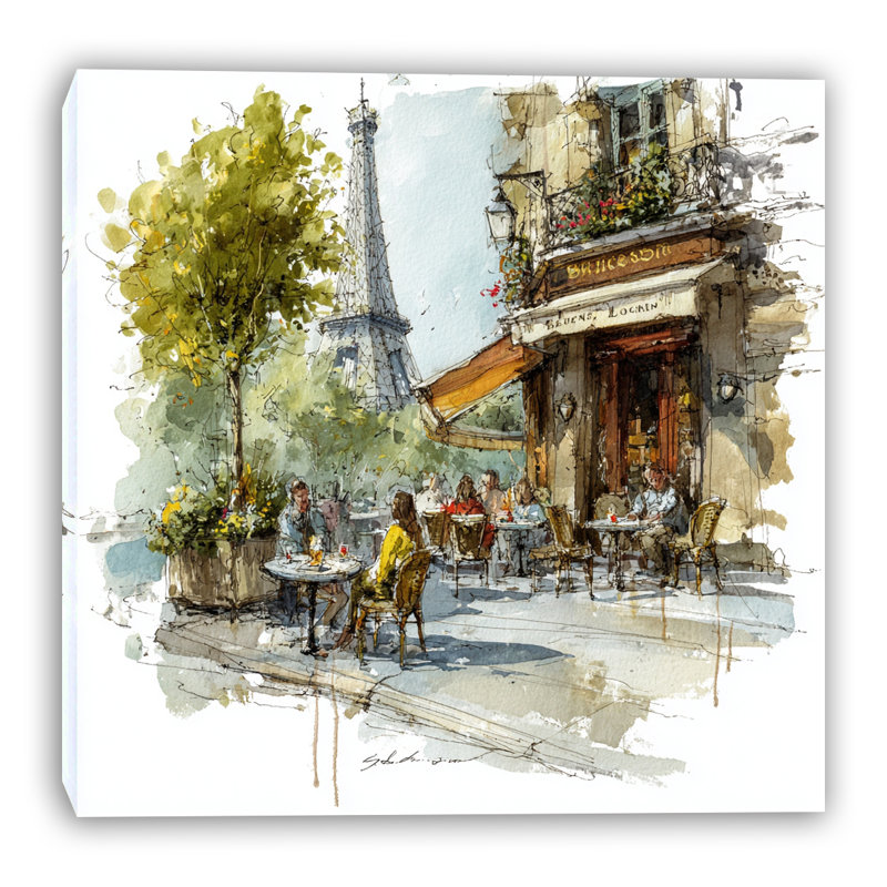 «Cafe Terrace Paris», art mural sur toile tendue, H 12 po x l 12 po x P 1 po