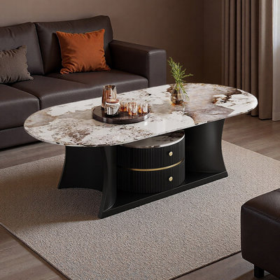Table basse ovale haut de gamme avec tiroirs