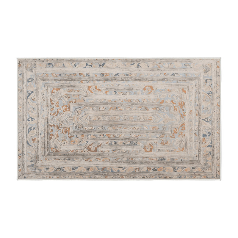 Machine Washable Beige Area Rug, Rectangle 4' x 6'