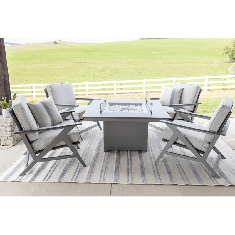 Berlin Gardens Numa Fire Pit Dining Table, Hammered Top Black with Teal Base
