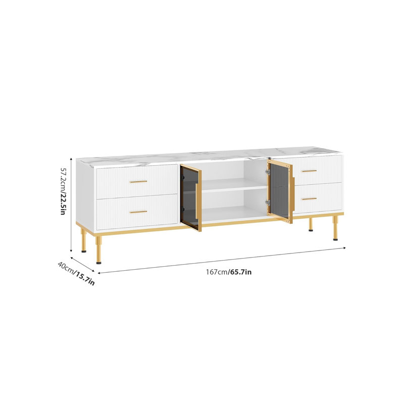 LED TV Stand, With 4 Drawers,  Up To 75 Inch, White