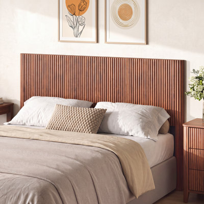 Modern Fluted Wood Headboard，Walnut