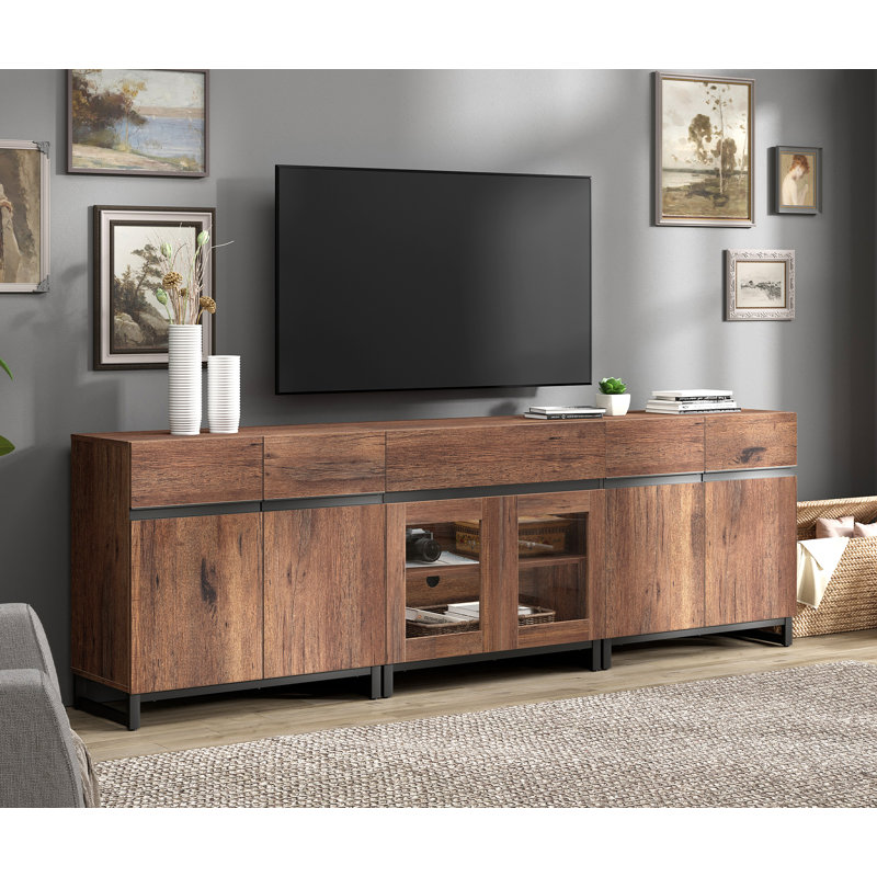 3 In 1 TV Stand For Tvs Up To 100 Inch, TV Console With Glass Doors And Drawer, Entertainment Center With Adjustable Shelf For Living Room, Bedroom