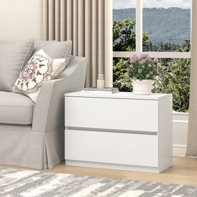 Commode 2 tiroirs, petites commodes pour le placard, armoire de rangement en bois pour le couloir de la chambre à coucher, canapé de la table de chevet à côté de la commode à tiroirs de table, 23,6 po, blanc