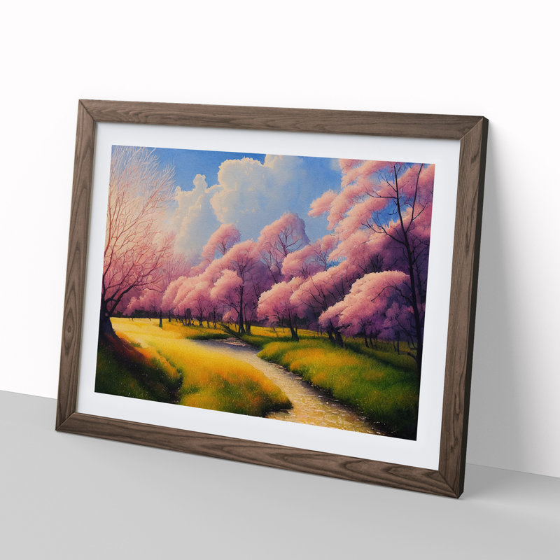 Spring Forest Watercolour Vol.4 - Single Picture Frame Print, 25cm H x 34cm W x 2cm D, Walnut