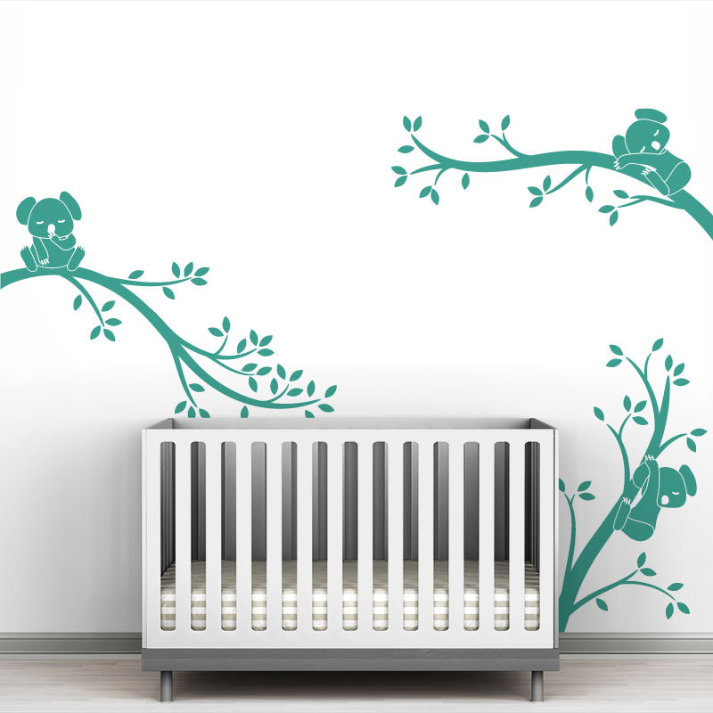 Décalcomanie murale branches monochrome tree branches Koala, Turquoise