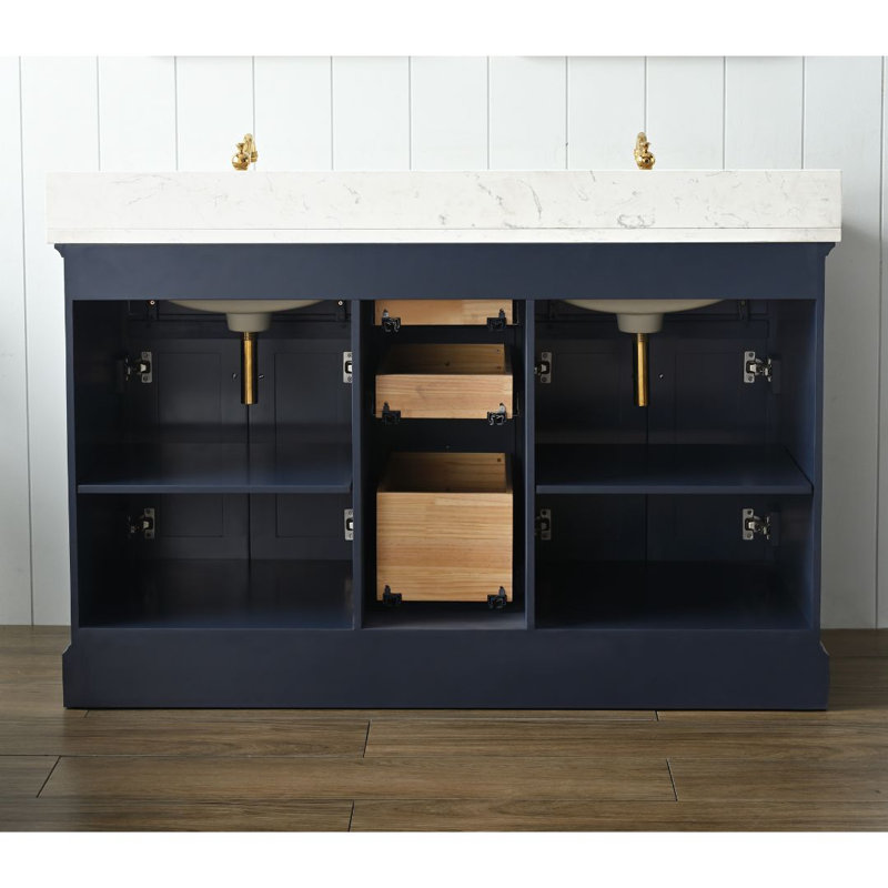 Thompson 54" W Double Bathroom Vanity, Indigo Blue/Brushed Gold