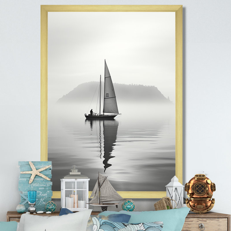 Voilier «Simplicity at Lake» sur toile, Encadrement doré, H 44 po x l 34 po x P 1,5 po