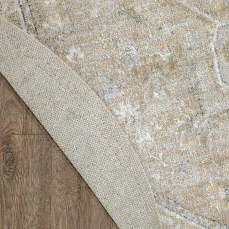 Tapis beige lavable à la machine Laleia, Rond 5 pi 3 po