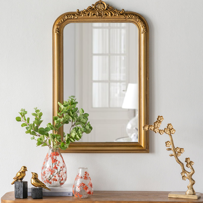 23.5x37.5" Decorative Arched Wall Mirror With Ornate Gold Crest Design