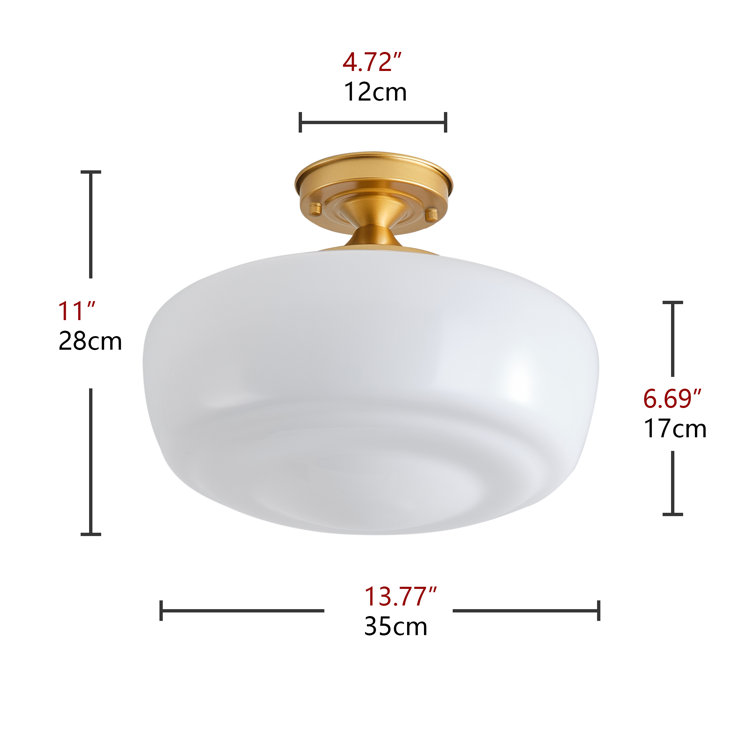 Modern Small Opal Glass Globe Semi Flush Mount Kitchen Ceiling Lighting in  Airy Frame Design for