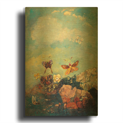 'Butterflies copy' By Odilon Redon Gold Metal Wall Art, 24" x 36"