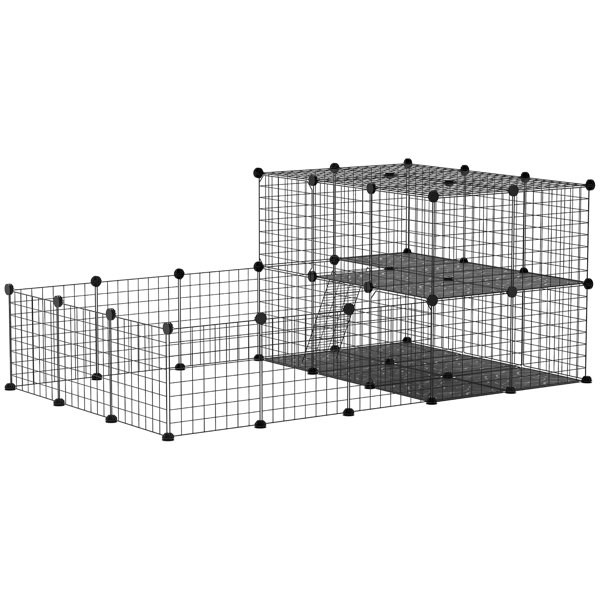 SONGMICS Pet Playpen, Small Animal Playpen, Rabbit Guinea Pig Cage, Zip  Ties Included, Metal Wire Apartment-Style Two-Story Pet Premium Villa for
