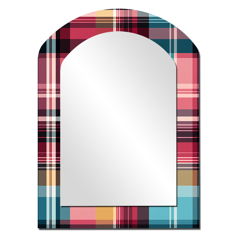 Motif écossais bohémien rose et bleu - Miroir mural asymétrique, 34 po x 25 po