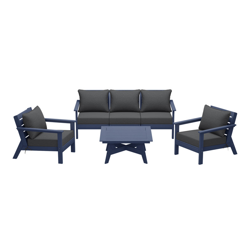 6-Piece Deep Seating Set, Navy Blue, Gray