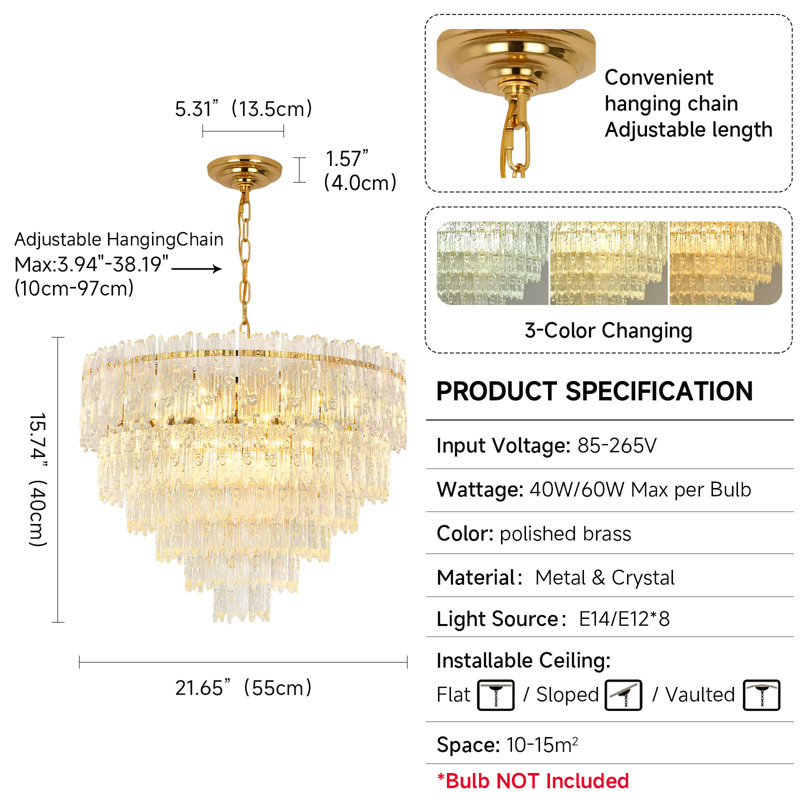 Empire Chandelier with Crystal Accents, 40cm H x 55cm W x 55cm D
